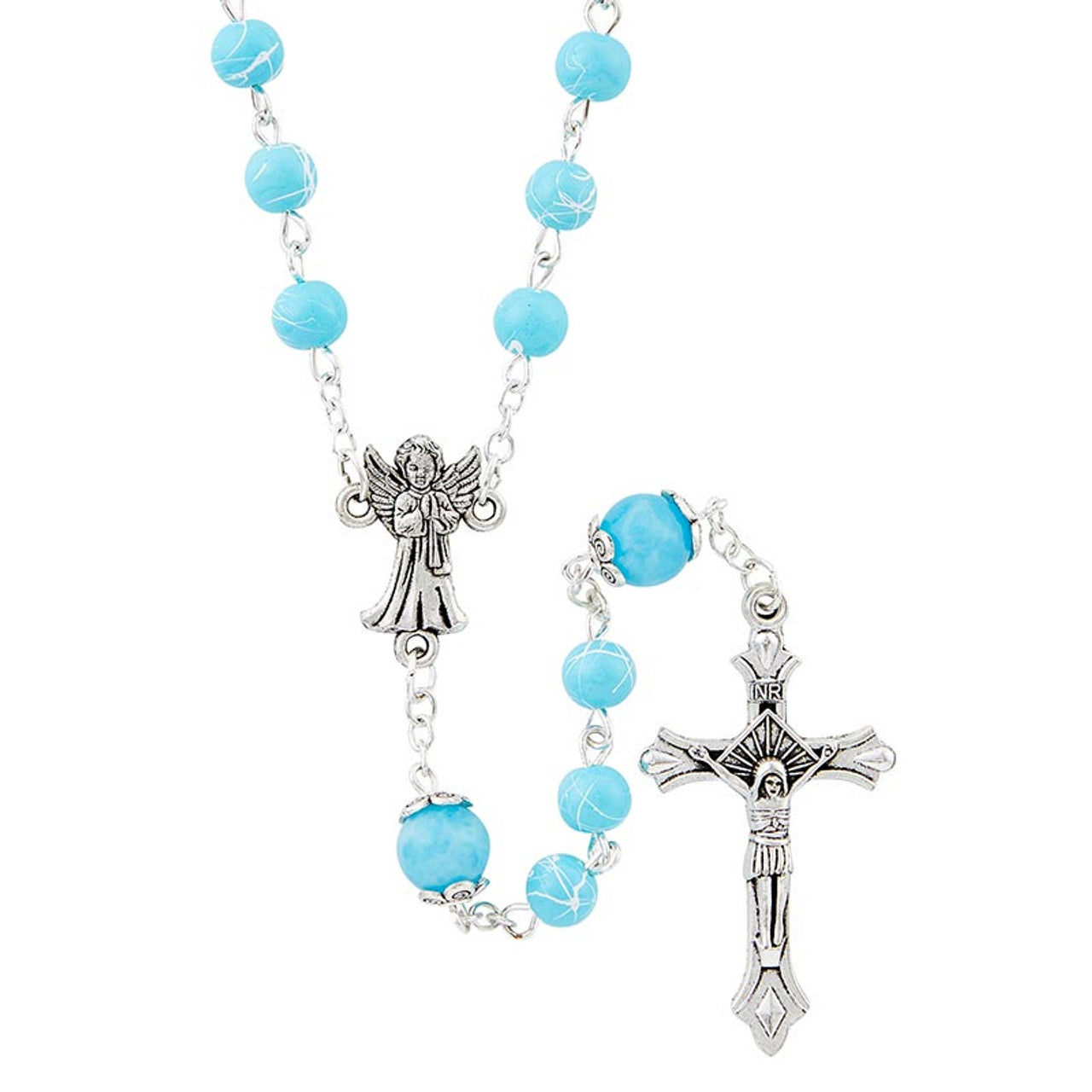 Blue Marble Glass Guardian Angel Rosary