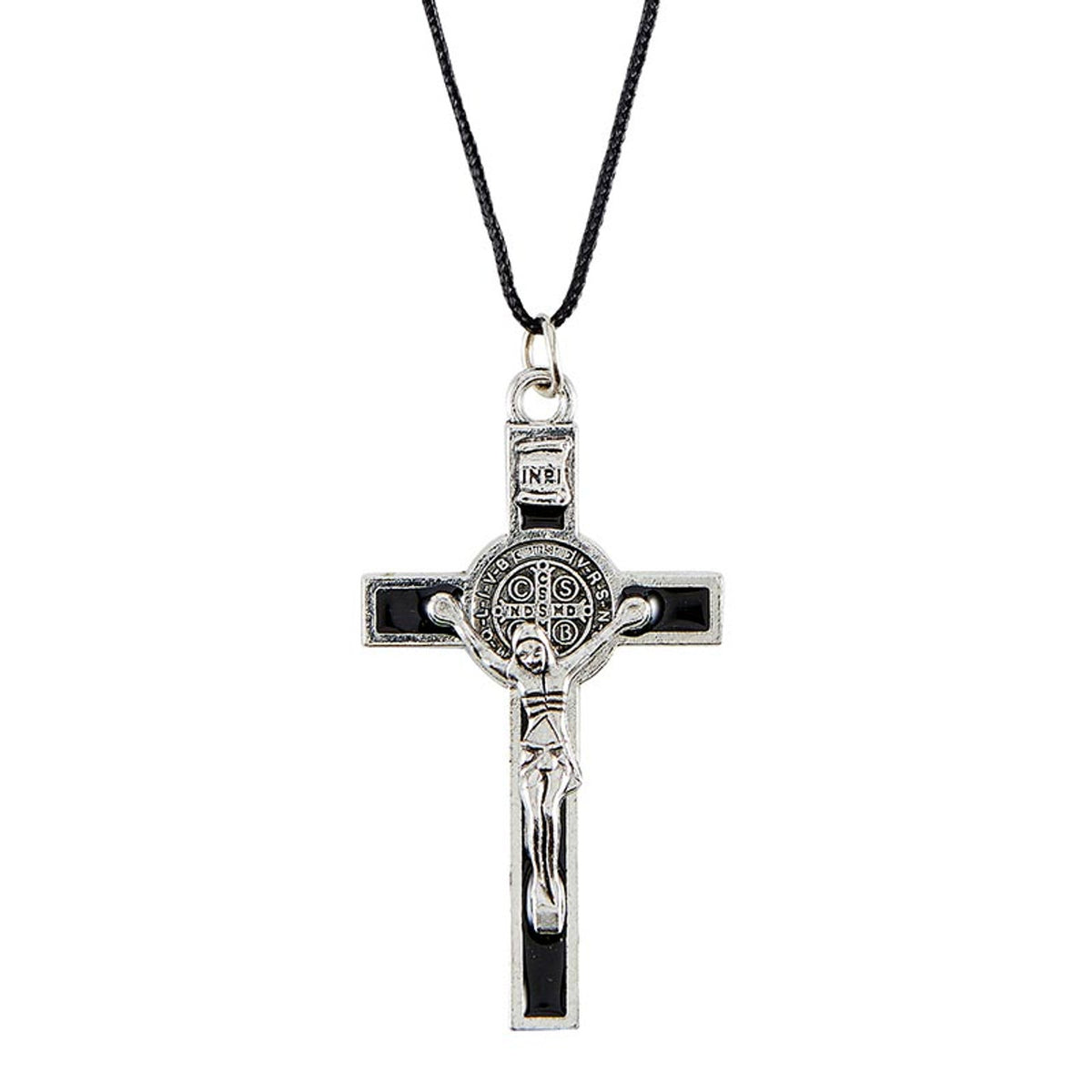 Black and Silver St. Benedict Crucifix Pendant