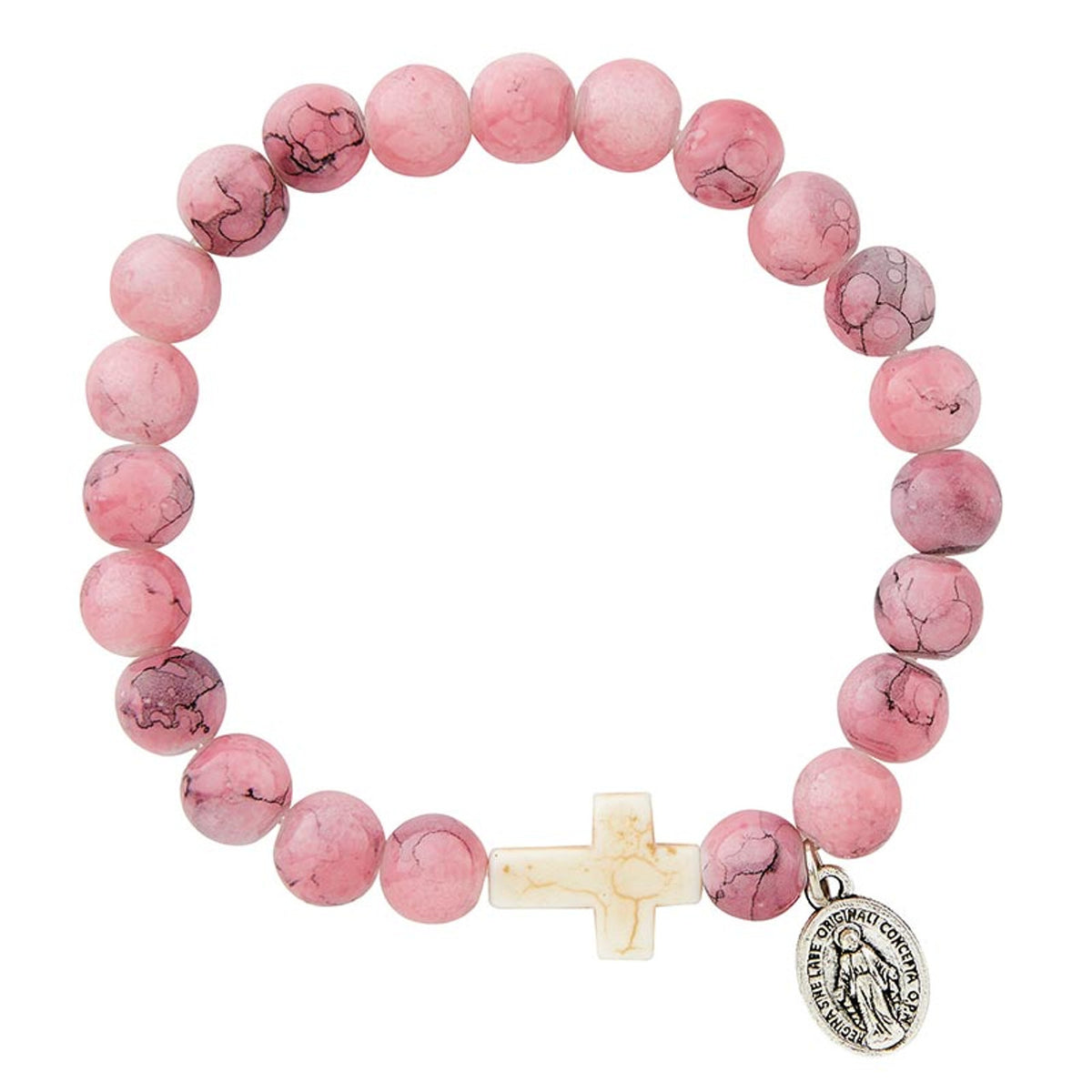 Rose Marble Stone Cross Miraculous Bracelet