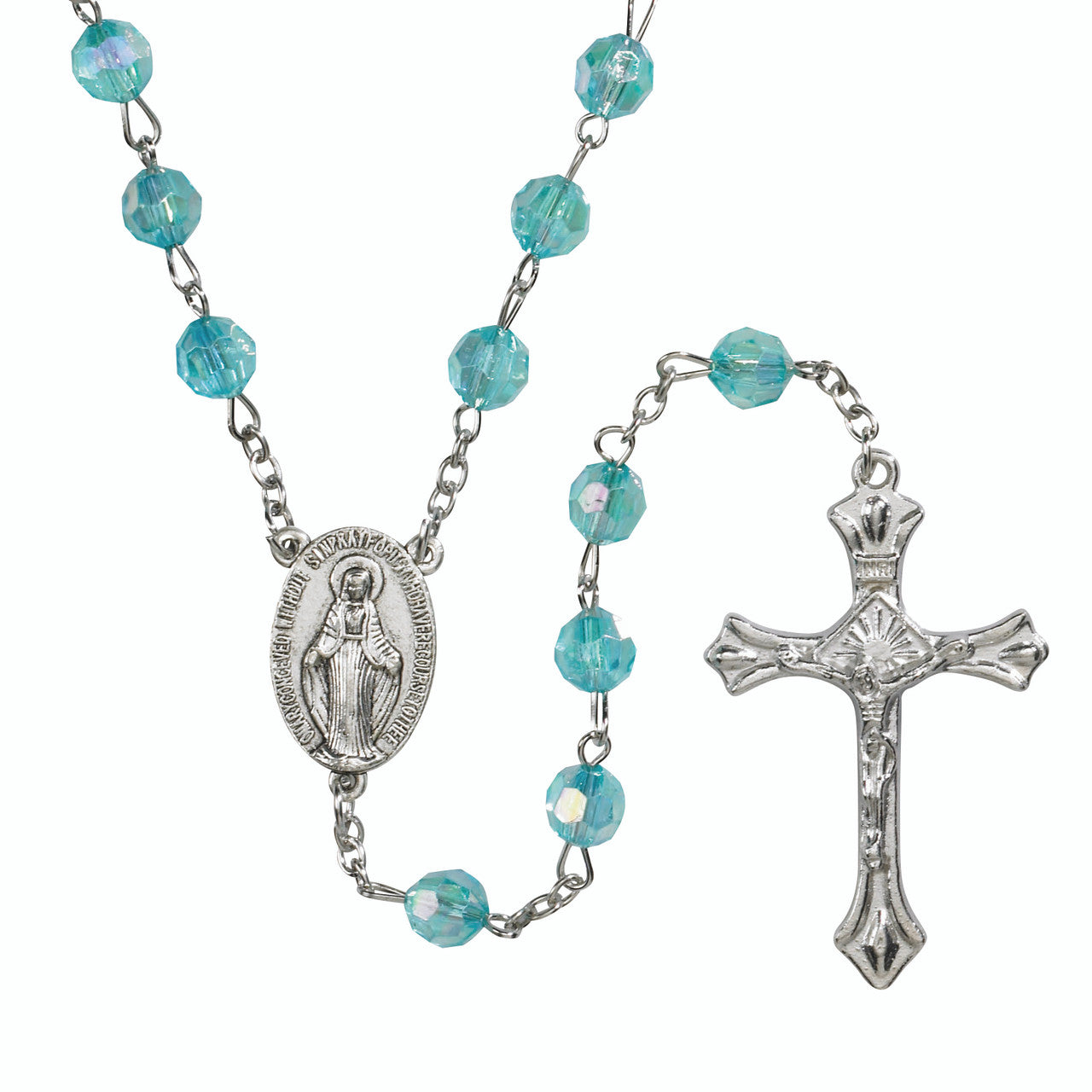 Aqua Faceted AB Finish Rosary